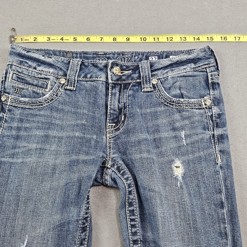 Miss Me Women's Boot Cut Jeans Size 27 Medium Wash Distressed Fleur De Lis READ - Picture 7 of 13